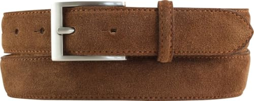 BELTINGER Italienischer Veloursleder-Gürtel, 30 mm breit, Herren, Wildleder, Anzuggürtel, Hosengürtel, Schließe Silber | Tabac 90cm