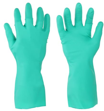 sourcing map Nitrile Chemical Resistant Gloves, Industrial Gloves Anti-Slip Protective Safety Work Glove for Cleaning Dish Washing Resist Acid Alkali, Medium,Green