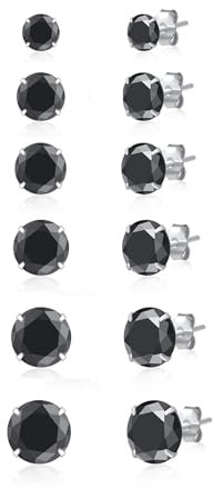 SILBERTALE 6 Paar 925 Sterling Silber Schwarz Cubic Zirkonia 3mm-8mm CZ Ohrstecker Männer Frauen
