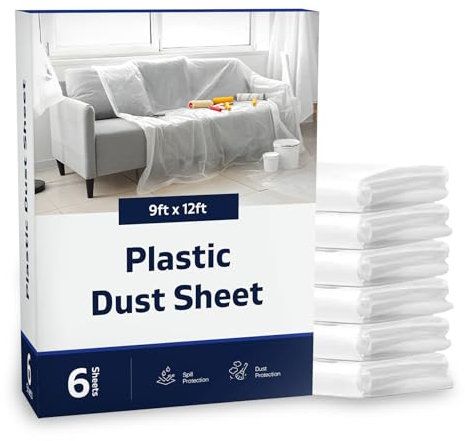 Plastic Dust Sheets for Decorating Pack of 6 Painting Sheets Drop Cloth Polythene Sheeting Large Plastic Sheets to Cover Furniture, Floor & DIY Projects