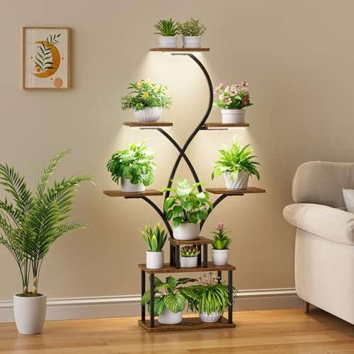BACEKOLL Plant Stand Indoor with Grow Lights - 62 Tall Plant Shelf Indoor, Lighted Corner Plant Stands for Indoor Plants, 8 Tiered Flower Rack for Living Room, Patio, Balcony Decor