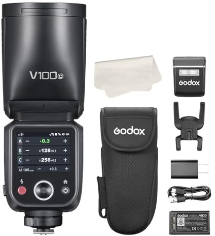 Godox V100C Flash pour Appareil Photo Canon avec l'écran Tactile, 100W Flash V100-C avec Modeling Lampe 1/8000s HSS TTL Speedlight 2.4G sans Fil pour Photographie/Mariage/Paysage