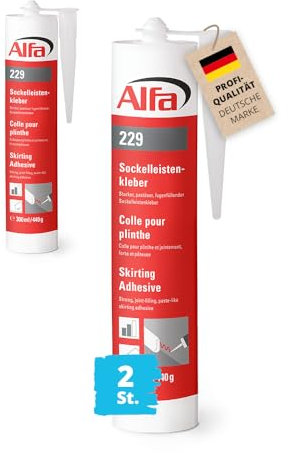 2x Alfa Sockelleistenkleber 300ml/440g weißer Montagekleber mit hoher Anfangshaftung zur Befestigung von Sockelleisten