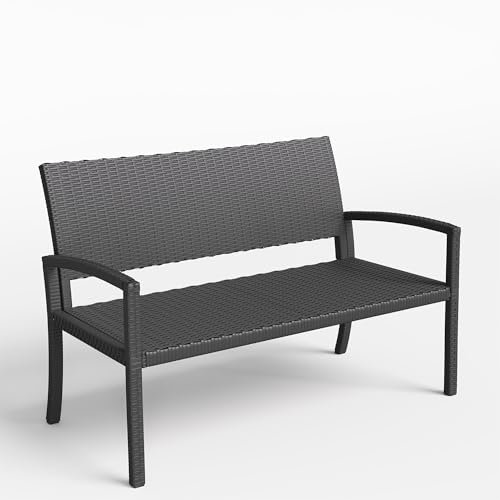 Amopatio Gartenbank Wetterfest, Polyrattan Sitzbank UV-beständig, Gartenmöbel Terrassenbank mit Rückenlehne bis 320kg für 2 Personen Garten, Balkon, Terrasse, 122x60x87cm, Schwarz