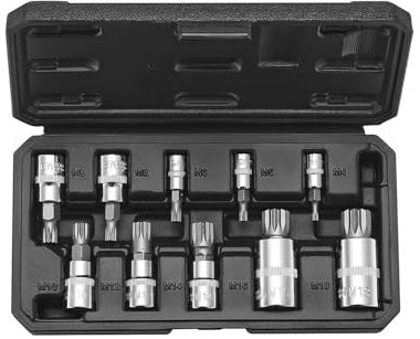 VEVOR Jeu de Douilles Triples Carrées 10PCs, M4 - M18, Entraînements 1/4, 3/8 et 1/2 po (6,35 mm, 9,5 mm, 12,7 mm), en Acier Cr-V, avec Coffret de Rangment, pour Mécanicien Réparation Automobile