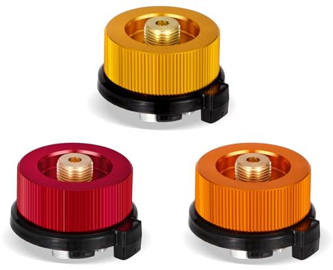 Yesaler Adaptateur de Bouteille de Gaz de Camping 3 Pièces Adaptateur de Cartouche de Gaz pour Extérieure Poêle Or Orange Rouge