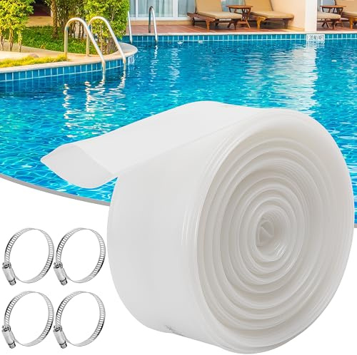 DECOHS Manguera transparente resistente de 2 pulgadas x 32 pies, manguera de drenaje de piscina de PVC, manguera de descarga de agua plana con 4 abrazaderas para piscinas, bomba de sumidero de filtro