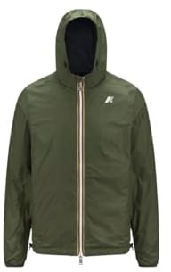 K-Way Unisex-Jacke, Modell Jake Plus. 2 Double, aus wasserdichtem Ripstop-Nylon, verstellbare Kapuze mit Kordelzug, Reißverschluss, Taschen auf der Vorderseite, schmale Passform, Farbe Grün - B