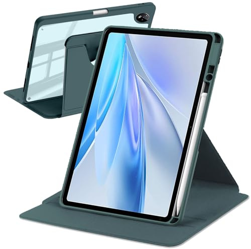 A-BEAUTY Rotating Case Compatible with vivo Pad SE 12.3 Inch 2025 with Pen Holder, 360° Rotation Stand Shockproof Cover Clear Back, Auto Wake/Sleep, Dark Green