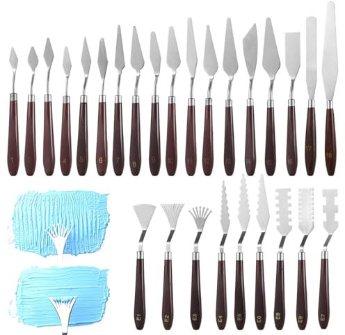 Lot de 27 spatules à palette avec lames en acier inoxydable et poignées en bois, idéal pour la peinture, la texturation et le mélange