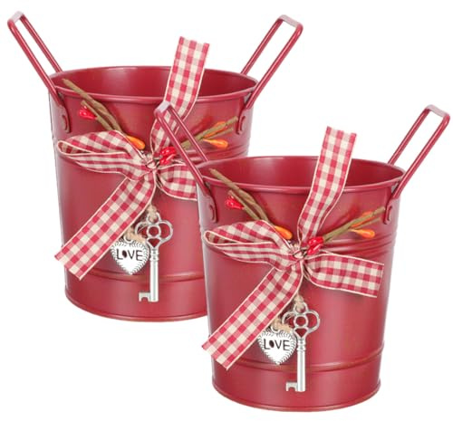 ROMISBABA 2 Stück Teiliges Weihnachts Blumentopf aus Retro Metall mit Schleifen Dekor Dekorative Blumentöpfe für Balkon Garten und Kreative Pflanzkübel in Rot