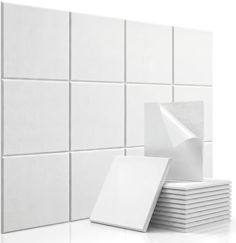 HERTBER Akustikplatten Selbstklebend, 30x30x0,9 cm Quadratische Akustikpaneele Schallabsorber, Hochverdichtete Wandpaneele für Wanddekoration, Studio, Büro, Decke und Tür, 12 Stück Weiß