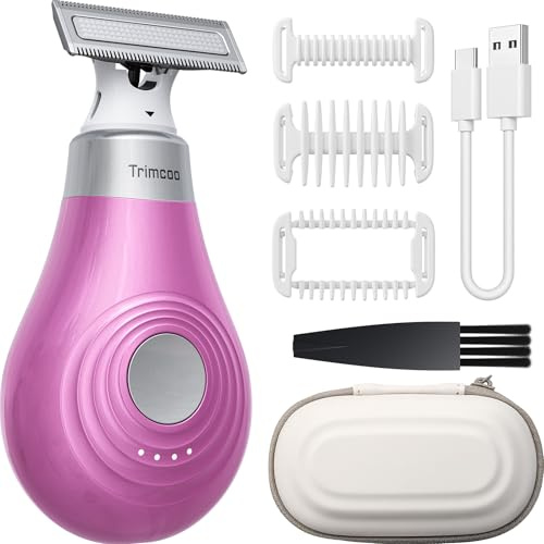 Trimcoo Damen Reise Elektrischer Trimmer Intim Schamhaarentfernung Elektrischer Body Groomer Kleiner Tragbarer Bikini Trimmer Nass/Trockenrasierer Magnetische Klinge USB-C Wiederaufladbar (Rosa)