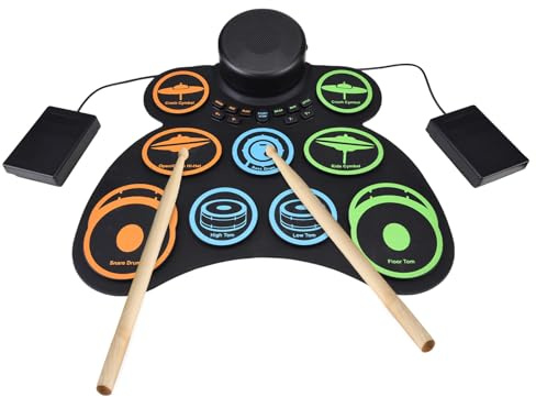SPYMINNPOO Batterie électronique avec Haut-Parleur, 9 Pads, Prise Casque, Autonomie de 18 Heures, Pad de Batterie Rechargeable par USB
