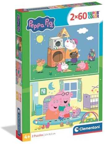 Clementoni Peppa Pig Kinder Puzzle 2 x 60 Teile | Peppa Pig Puzzle 27 x 19 cm für Kinder ab 4 Jahre - Puzzle von Clementoni 24836