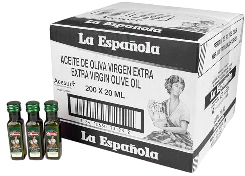 LA ESPAÑOLA- Aceite de Oliva Virgen Extra 200 Monodosis. Miniaturas Individuales de 20ml para Hostelería y Regalar en Bodas o Eventos.
