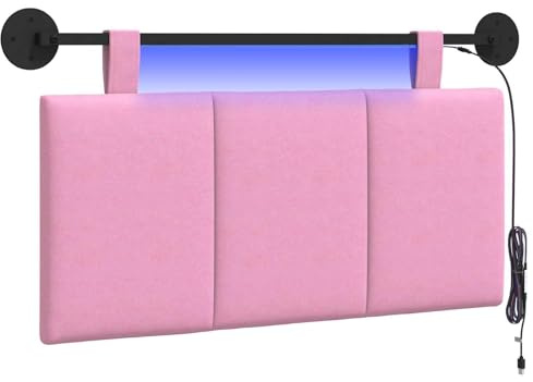 vidaXL Hängendes Kopfteil Mit LED Licht Rosa Stoff, Schlafzimmer, Rechteckig, Modern, Wandmontage, Anpassbares Kopfteil, Ergonomisch, Platzsparend, Akzentpaneel