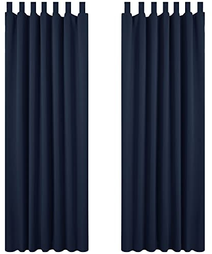 Deconovo Vorhang Gardinen Blickdicht Verdunkelungsvorhang Schlaufen Thermo gegen Kälte, 245x140 cm(HöhexBreite), Dunkelblau, 2er Set