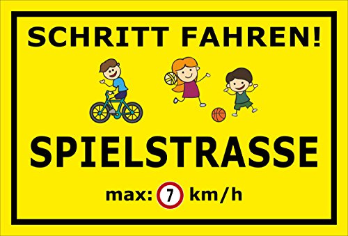 Melis-Folienwerkstatt Schild Schritt Fahren - Spielstrasse - max 7 km/h – 60x40 cm – 3mm Aluverbund – Bohrlöcher – mehrere Größen/Materialien