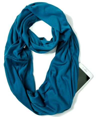 elzama Infinity Loop Solid Color Scarf With Hidden Zipper Pocket For Women, Travel Neck Wrap