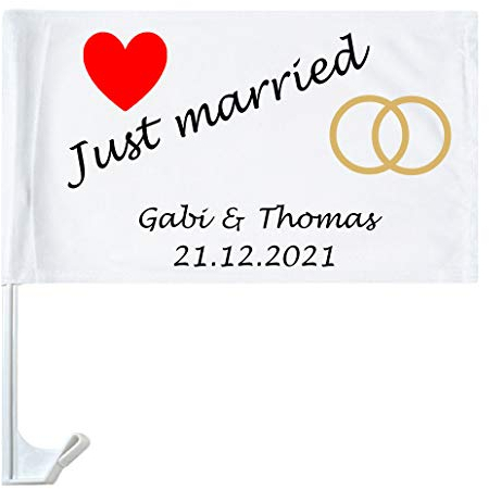Autofahne Hochzeit Namen personalisiert Autoflagge Wunschname Heirat Just Married 4
