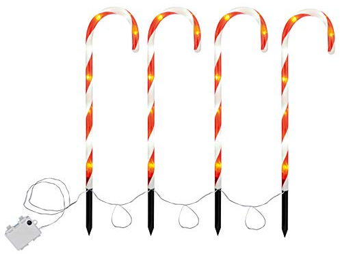 Bambelaa! LED Zuckerstange Gartenstecker Rot Weiß Weihnachtsdeko Aussen Garten Beleuchtet (Batterie (AA))