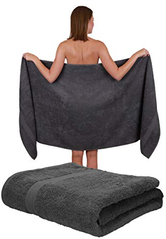 Betz 2 Stück Saunatücher Saunatuch Saunahandtuch Set Palermo 100% Baumwolle Frottier XXL Badetuch Strandtuch Größe 80 x 200 cm Farbe anthrazit