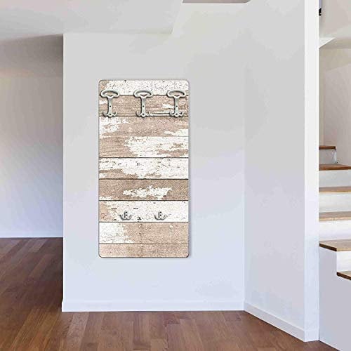 Dekoidea by Crearreda Appendiabiti da Parete Legno Shabby, Attaccapanni Decorativo da Muro in Legno con Ganci in Ferro, Viti e Tasselli Inclusi, Made in Italy 45 x 90 x 1 cm