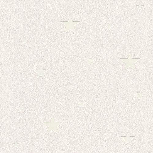 Tapete mit Sternenhimmel leuchtend | Fluoreszierende Tapete in Crème Beige | Stern Vliestapete mit Vinyl ideal für Kinderzimmer und Schlafzimmer