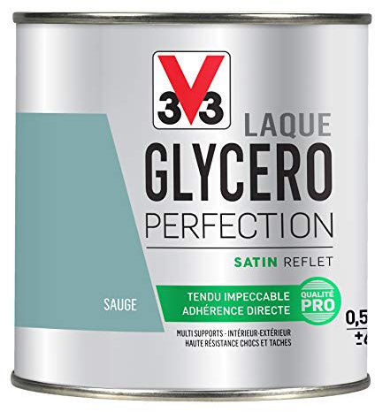 V33 Laque Glycéro Satin, Sauge, 500 ml (Lot de 1)