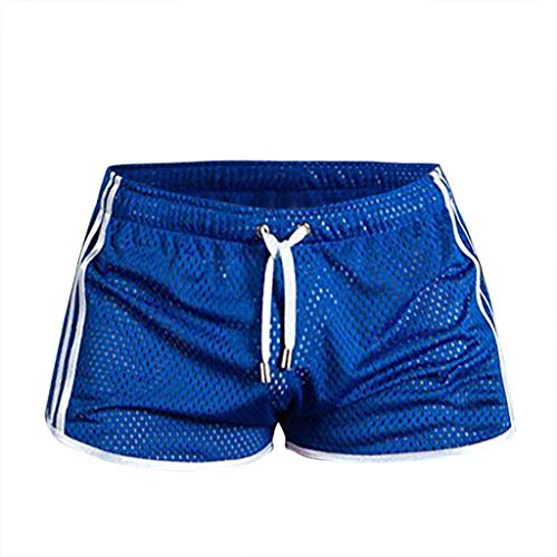 Xmiral Badehose Herren Transparent Mesh Schnelltrocknend Mini Boxershorts Atmungsaktiv Beach Schwimmshorts mit Kordel(Blau,L)