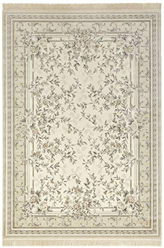 Nouristan Naveh Orient Teppich – Wohnzimmerteppich Orientalisch Kurzflor mit Fransen Vintage Orientalischer Samt-Teppich für Esszimmer, Wohnzimmer, Schlafzimmer – Creme Beige, 195x300cm