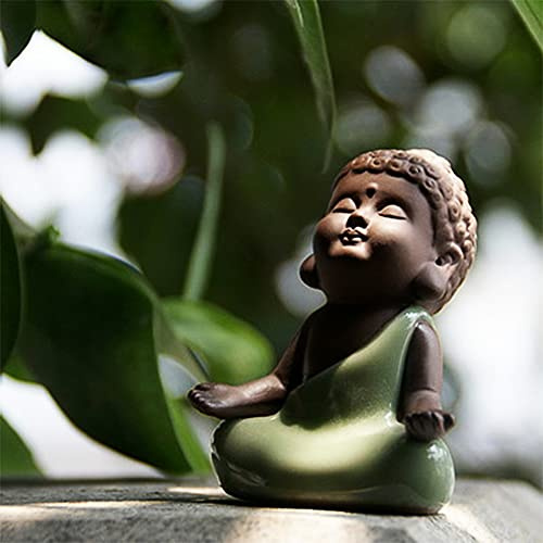 Kingzhuo Kleine süße Baby-Buddha-Statue aus Keramik, Mönch-Figur, niedlicher Buddha-Baby-Buddha-Mönch, Heimdekoration, Zen-Dekoration, friedliche Rulai-Figur (C)