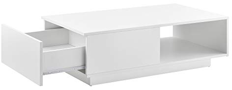 [en.casa] Table Basse de Salon Élégante Stylée avec Tiroir et Compartiment de Rangement 95 x 55 x 31 cm Panneau de Particules Mélaminé de 15 mm Blanc Brillant