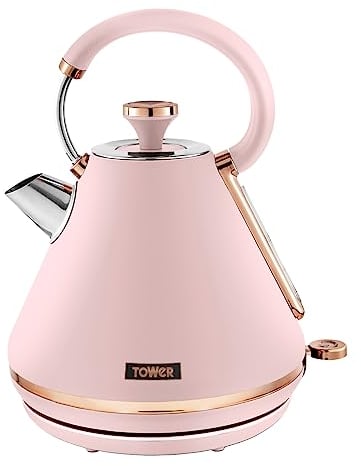 Tower T10044PNK Cavaletto Pyramid Kettle with Fast Boil, Detachable Filter, 1.7 Litre, 3000 W, Marshmallow Pink and Rose Gold
