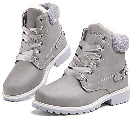 Hitmars Stivali Donna Invernali Stivaletti da Neve Pelliccia Scarpe Snow Boots Caldo Stringati Scarponi Bassi Antiscivolo Grigio-1 41 EU