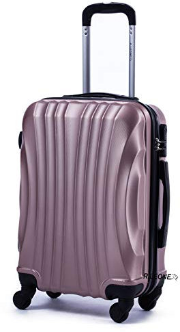 R.Leone Valigia da 1 pezzo Fino a Set 4 Trolley Rigido grande, medio, bagaglio a mano e beauty case 4 ruote in ABS 2037 (Rose Gold, L Grande)