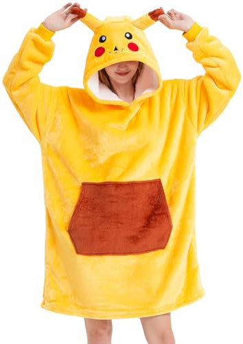 LATH.PIN Panda Übergroße Decken-Hoodie Flanell mit Kapuze Pulloverdecke Sweatshirt Unisex Kapuzenpullis (Gelb, L)