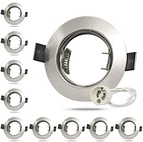 HiBay® 10er LED Einbaustrahler 230v GU10 Einbaurahmen Rund Gebürstet Edelstahl Einbauspots Inkl. GU10 Fassung für LED oder Halogen Leuchtmittel