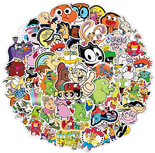TWSTYFAL 90er Jahre Cartoon, coole Cartoon-Aufkleber für Kinder Wasserflasche, 50 Stück wasserdichte Vinyl-Aufkleber für Teenager, Laptop, Handy, Fahrrad, süßes Mädchen, Reiseetui-Aufkleber
