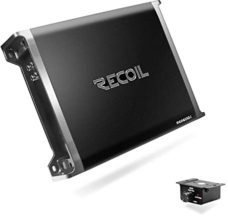 RECOIL RED600-1 Amplificatore subwoofer monoblocco per auto in classe D da 1.320 Watt, 1 Ohm stabile, manopola dei bassi remota inclusa