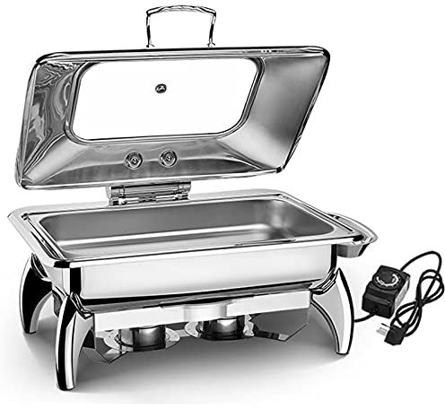 YAOYAOO Food Warmer Tower Buffet Server, Chafing Dishes Hot Trays for Buffet and Party, 9L Alcohol Heating and Electric Heating Stainless Steel Commercial Electric Plate Warmer