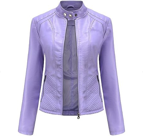 YFFUSHI Giacca da Donna Corta in Pelle con Colletto a Revers Stile Casual Giacca per le Mezze Stagioni con Cerniera in Ecopelle Classics, Lilla, M