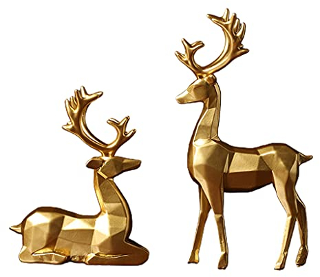 FUNCOCO Rentier Figuren, Rentier Figuren 2er Set für Büro Schlafzimmer Goldene Hirsche Weihnachtsschmuck