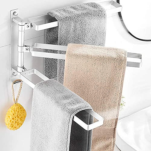 WYRKYP Porte-Serviettes Pivotantes Télescopique 3 Bras D'Essuie-Mains En Aluminium, Porte-Serviettes de Cuisine de La Salle Den de Mur Noir/Argent