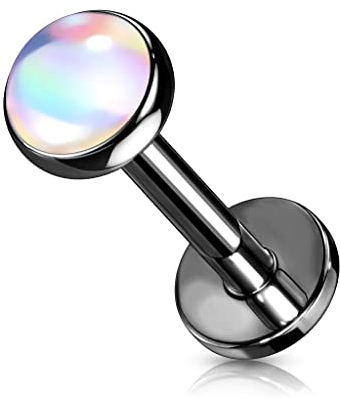 beyoutifulthings Lippen-Piercing Irisierender Stein 4-mm schwarz clear Piercing-Stecker Chirurgenstahl Schraub-Verschluss Stab 8-mm lang 1,2-mm dick