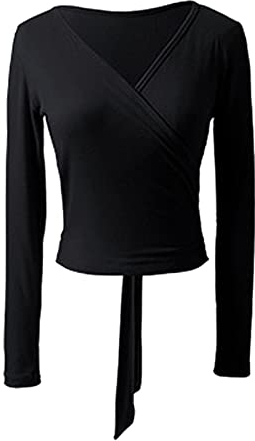 Alvivi Damen Bolero Jacke Langarm Schulterjacke Ballett Tanzjacke Wickeljacke Kurz Oberteile für Gymnastik Yoga Tanz Training D Schwarz S