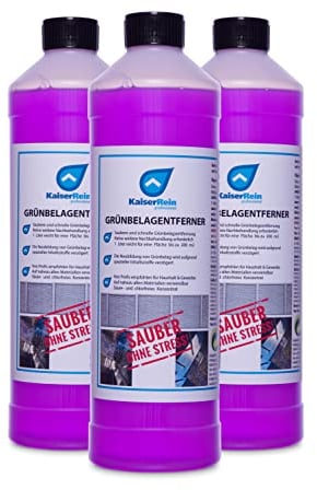 KaiserRein Profi Grünbelagentferner 3x1L Moosentferner Algenentferner extrem ergiebiges Konzentrat 1L ergibt 10 L (für bis zu 150 m²) Grünspan-Entferner, Terrasse, Fassade, Beton, Stein