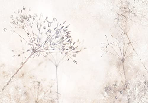 decomonkey Fototapete Natur 350x256 cm XXL Design Tapete Fototapeten Tapeten Wandtapete moderne Wand Schlafzimmer Wohnzimmer Deko Modern Pflanzen Blumen Steinwand Vintage Retro beige