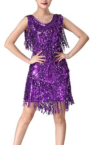 SEAUR Damen Tanzrock Latin Tango Bauchtanz Hüftschal Fransenrock Cha Cha Ballsaal Tanzkleid für Party Club, violett, L